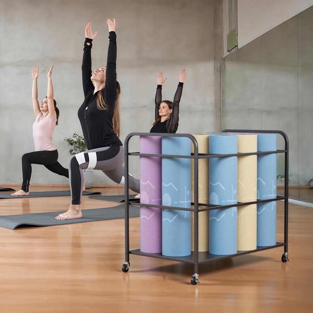 Yoga Mat Storage Rack with Whe - đánh giá và giá Home Gym Yoga Mat Storage