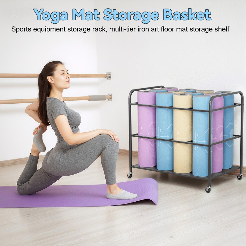 Yoga Mat Storage Rack with Whe - đánh giá và giá Home Gym Yoga Mat Storage
